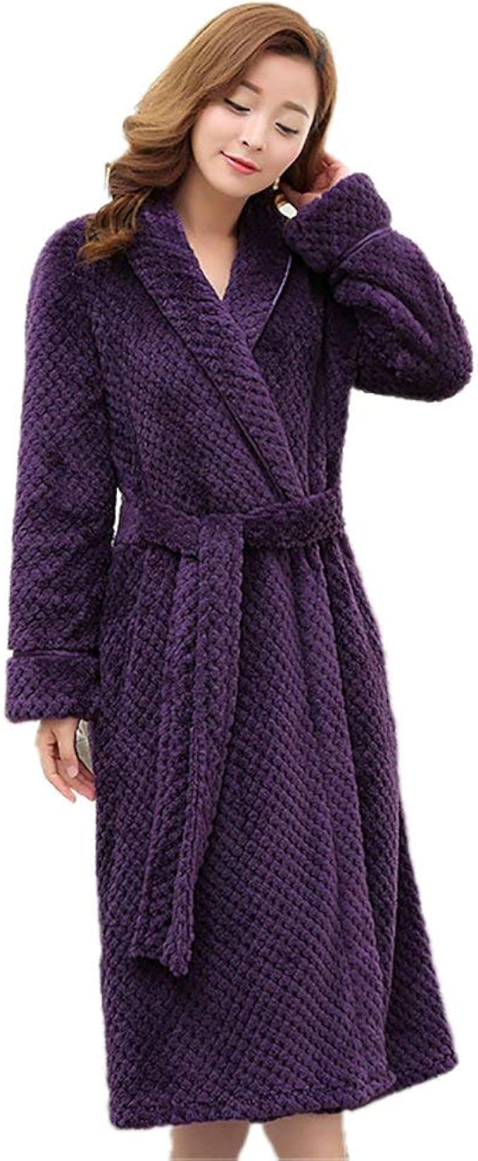 No.66 TOWN Women's Premium Flannel Microfiber Fleece Thick Full Length Bathrobe Robe Purple