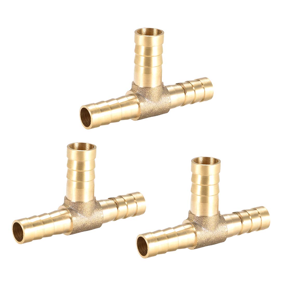 sourcing map Tee Brass Barb Fitting Reducer 3 Way, Fit Hose ID 8x10x8mm 3pcs