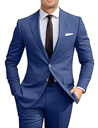 Men Suits Slim Fit 2 Piece Suit Set Denim Blue