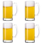 TUSAPAM Heavy Beer Mugs Set, 16oz Glass Mugs With Handle, Beer Glasses For Freezer, 500ml Beer Drinking Glasses, Traditional Stein For Bar, Alcohol, Beverages,Coffee, Teas, Set of 4