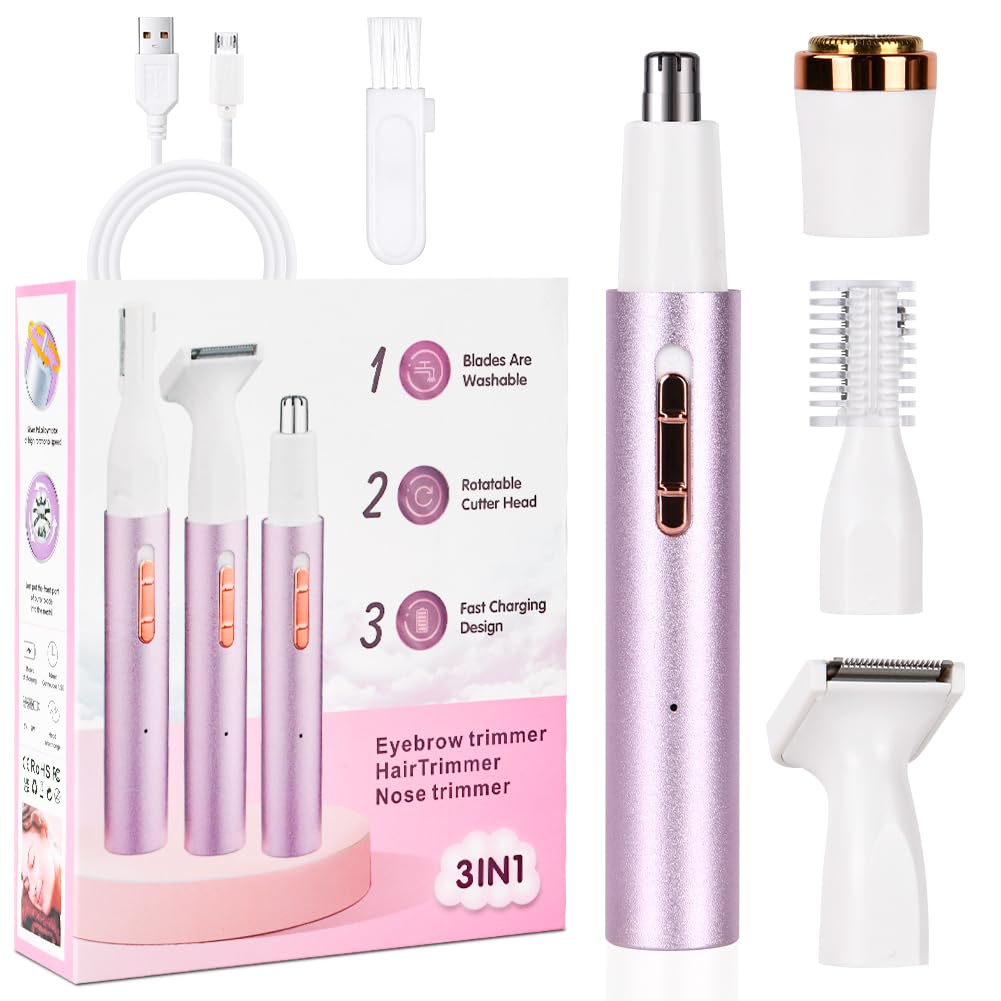 ACWOO Electric Razors for Women, Cordless 4 in 1 Electric Shaver for Women, Rechargeable Painless Lady Razor Bikini Trimmer Wet and Dry Hair Removal for Face Body Legs Underarm Bikini Nose and Eyebrow