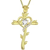 STARCHENIE Rose Cross Necklace 925 Sterling Silver Heart Crucifix Pendant Birthstones Jewelry for Women