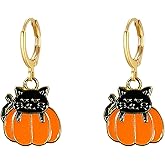 JDONL Halloween Earrings for Women Dangle Drop Hoop Fall Earrings Pumpkin Bat Black Cat Ghost Witch Spooky Halloween Jewelry