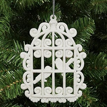 Lot De 6 Paillette Blanc Cage Doiseau Sapin De Noël Pendant