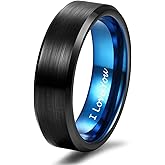 TRUMIUM 4mm 6mm Tungsten Rings for Men Women Black and Blue Wedding Bands Beveled Edges Comfort Fit Size 4-15