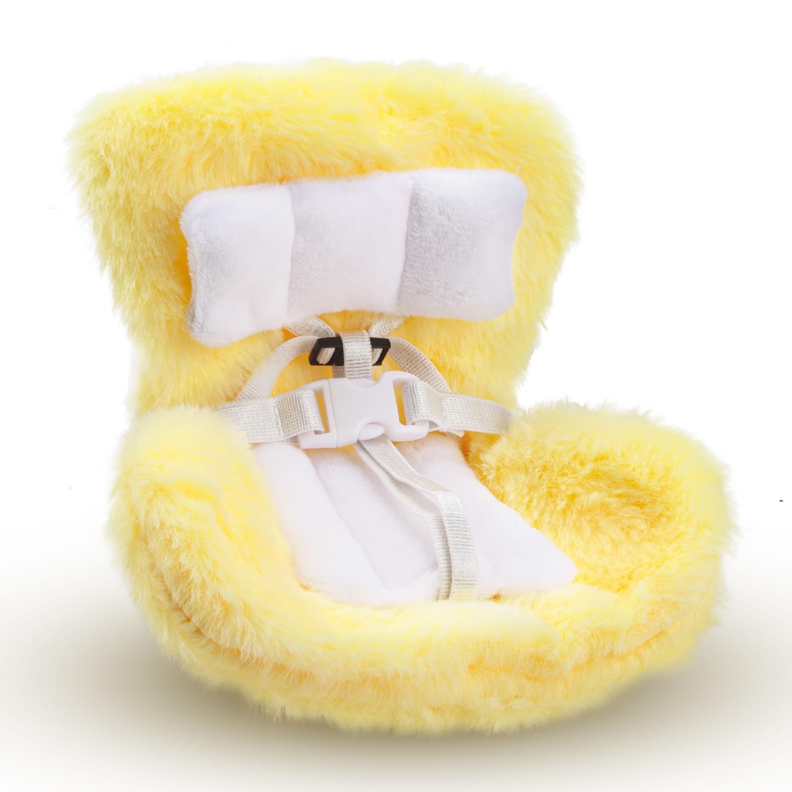 Car Seat for Dolls, Decorative Plush Sofa with Soft Furry Cushion, Clip, Safety Belt Plush Toy Car Seat Decor Doll Ornaments Accessories for Display Dolls Safety Seat (yellow)