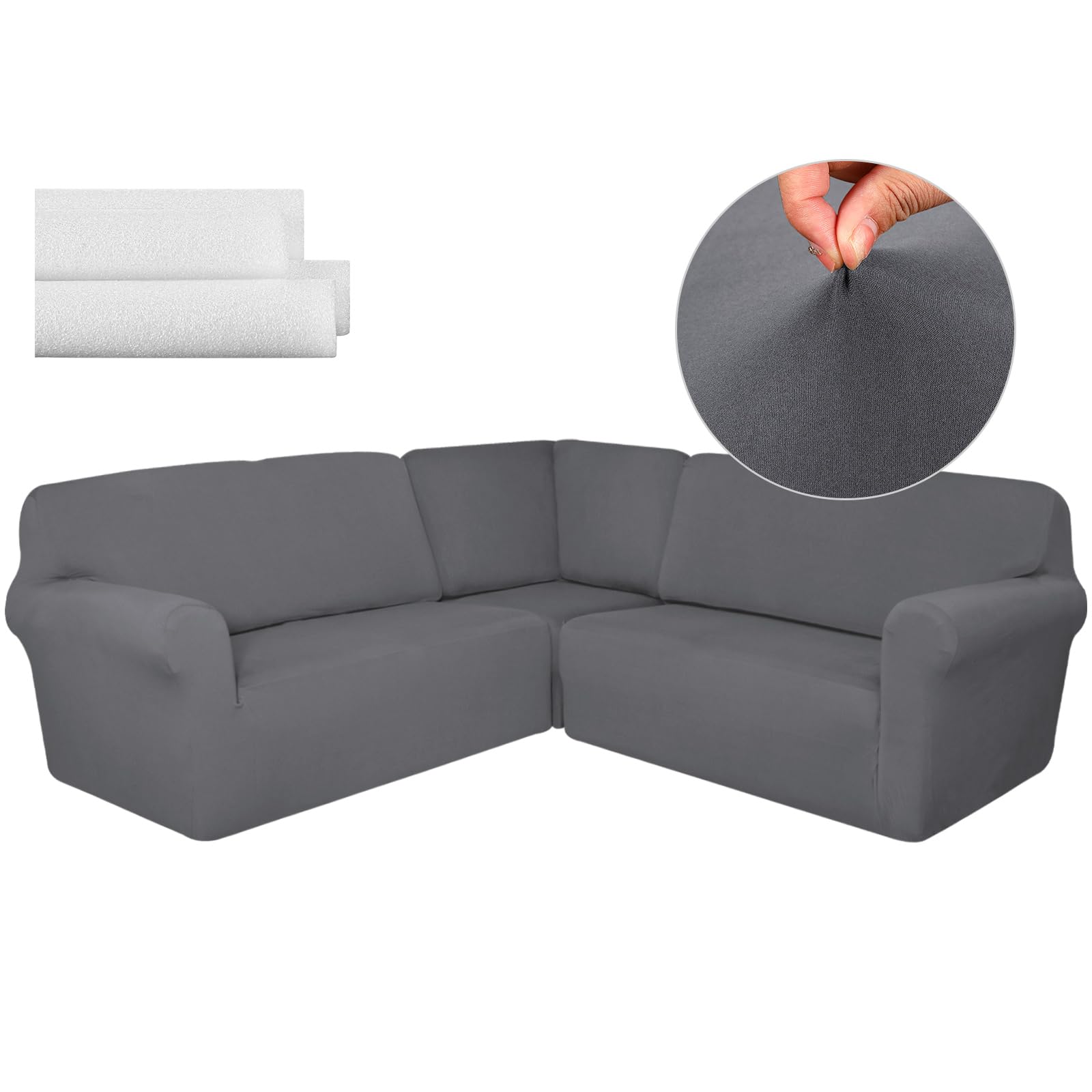Photo 1 of Breling 3 Pcs L Shaped Couch Covers for Sectional Corner Sofa Stretch 5 Seat Washable Corner Sofa Slipcover Sectional Couch Protector for Living Room(Light Gray,Milk Silk)
