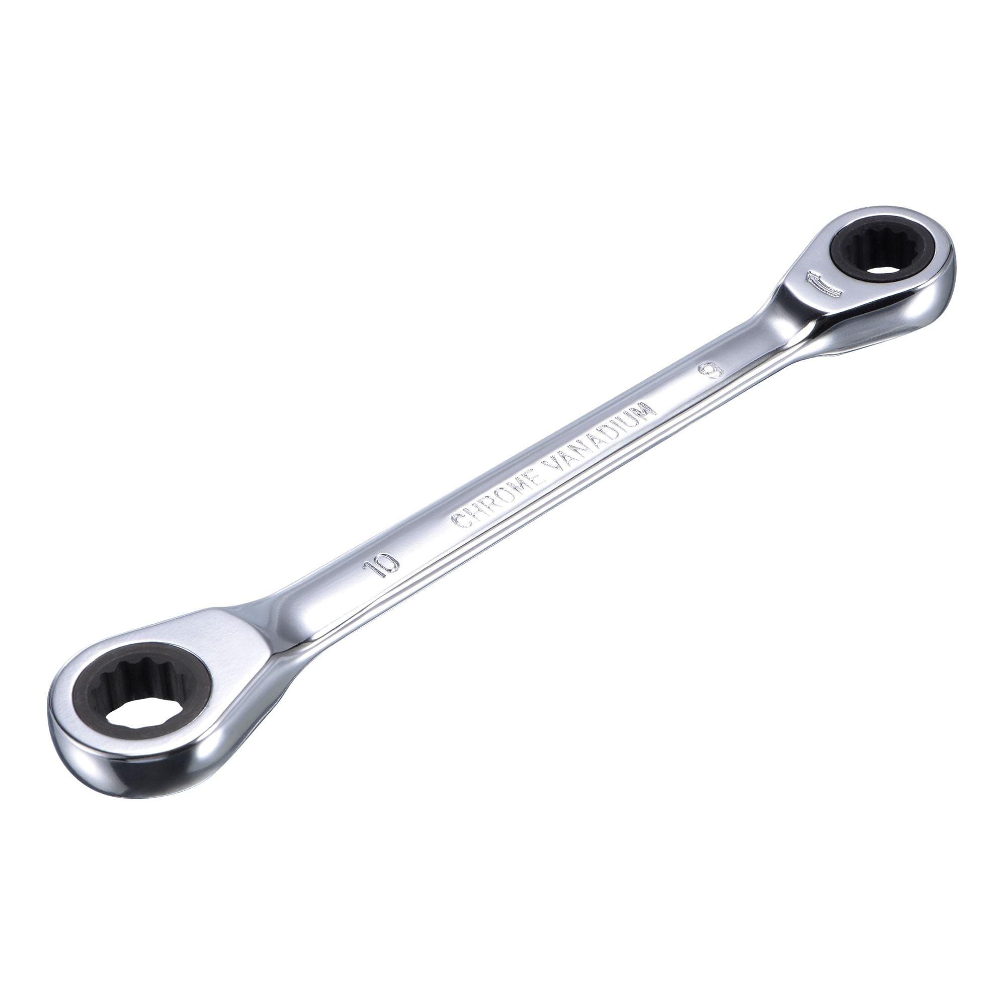 sourcing map Double Box End Ratcheting Wrench (8mm x 10mm) Metric 72 Teeth 12 Point Ratchet Spanner Tools, CR-V