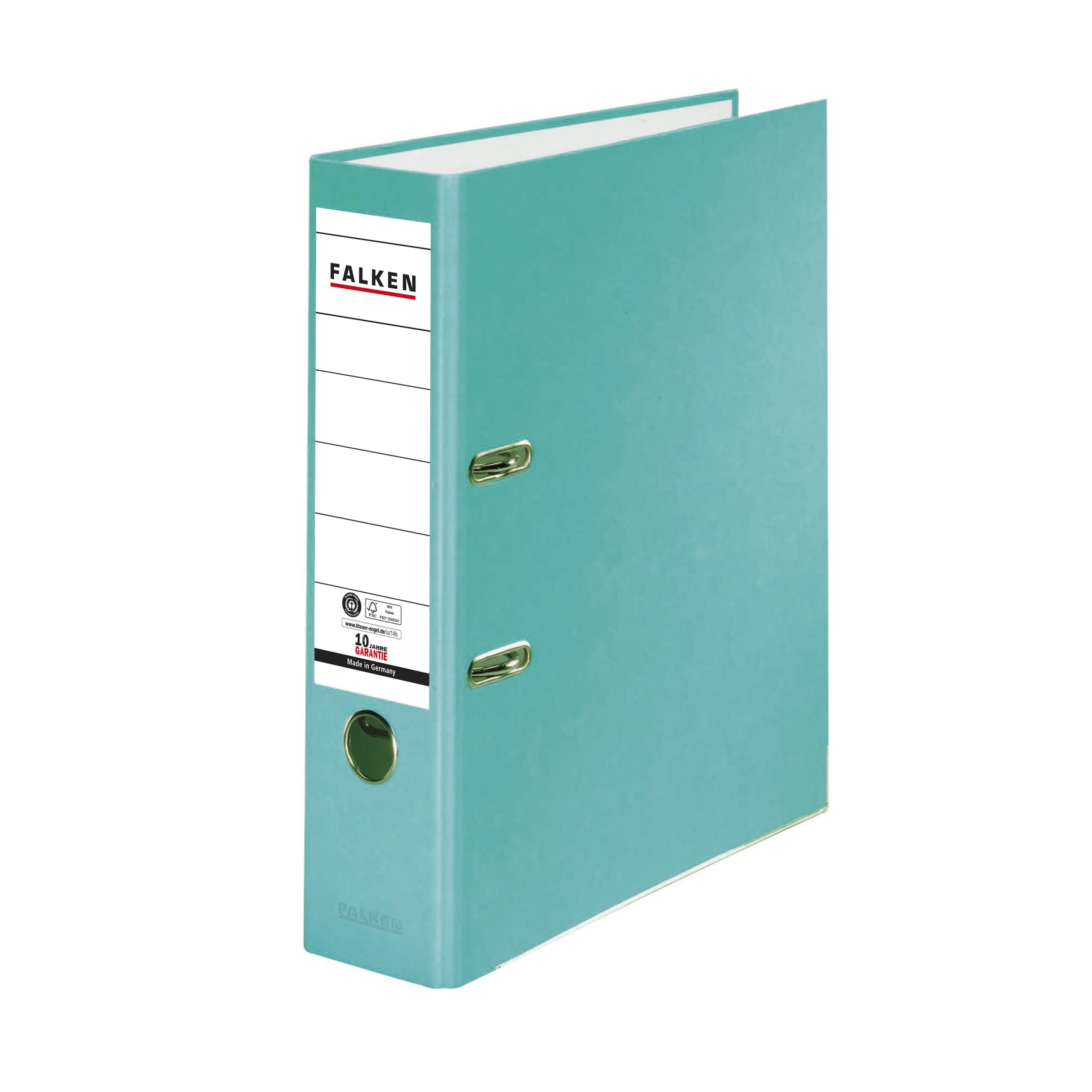 Original Falken Recycolor environmental folder Öko. Made in Germany. Coloured paper cover outside 8 cm wide DIN A4 pastel colour turquoise Ring binder File folder Letter file Office folder CO2 Neutral Blue Angel