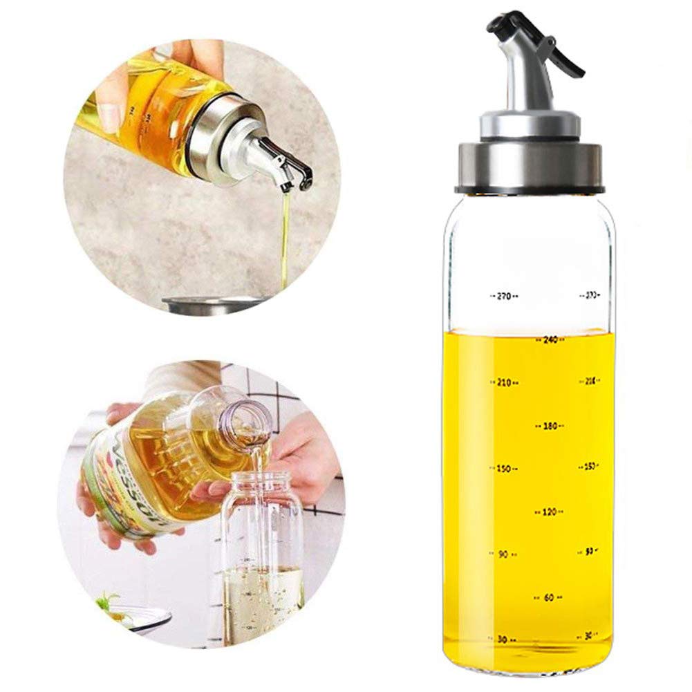 Olive Oil Dispenser Bottle - 300ml Glass Oil Bottle Cruets No Drip, Oil Container for Vegetable Olive Oil, Lead-Free Glass Oil Dispenser