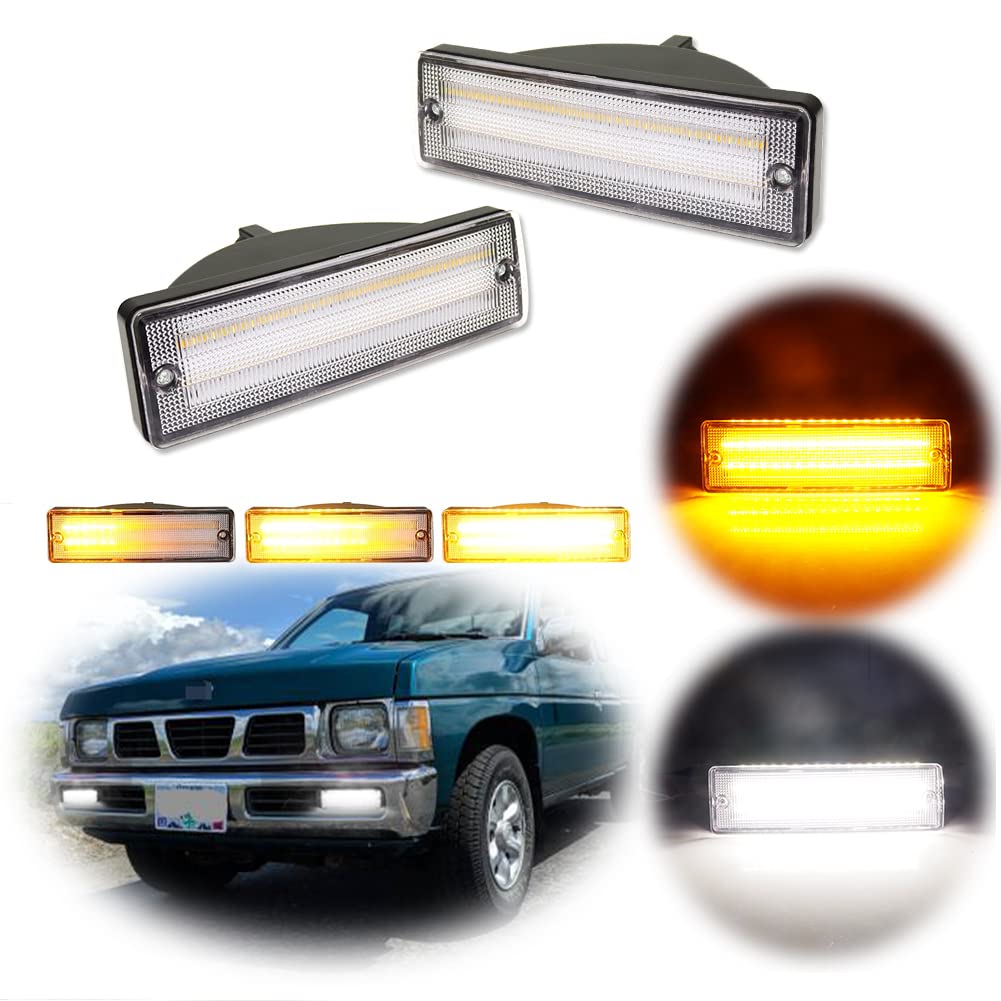 Photo 1 of GTINTHEBOX For 1988-1997 Nissan D21 Hardbody PickUp, 1988-1995 Nissan Pathfinder Front Bumper Turn Signal DRL Daytime Running Light Clear Lens Amber/White LED Lamp 2pcs