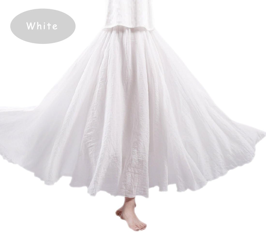 Ezcosplay Women Bohemian Cotton Linen Double Layer Elastic Waist Long Maxi Skirt at  Women’s Clothing store