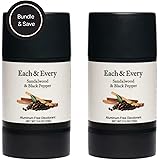 Each & Every 2-Pack Natural Aluminum-Free Deodorant for Sensitive Skin with Essential Oils, Plant-Based Packaging (Sandalwood