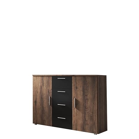 Mirjan24 Kommode Vera, Laminatplatte, Monastery Eiche / Schwarz, 142.5 x 11 x 40.5 cm