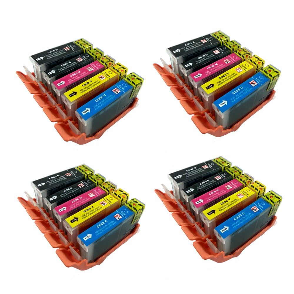 PerfectPrint Compatible Ink Cartridge Replacement for Canon Pixma iP4200 iP4300 iP4500 iP5100 iP5200 iP5200R iP5300 MP500 MP530 MP600 MP600R MP610 MP800 MP800R MP810 PGI-5/CLI-8 (BK/C/M/Y, 20-Pack)