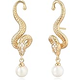 VACRONA Gold Snake Stud Earrings for Women 14K Gold Plated Cubic Zirconia Handmade Trendy Gold Hypoallergenic Jewelry