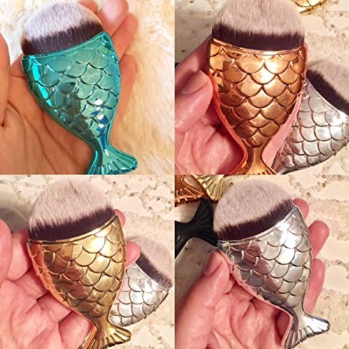 The Chubby Mermaid Goldfish Foundation Makeup Brush for Contouring, foundation, blush, and applying liquid creams (Set of 4 ( Blue-Rose gold-Silver-Gold))