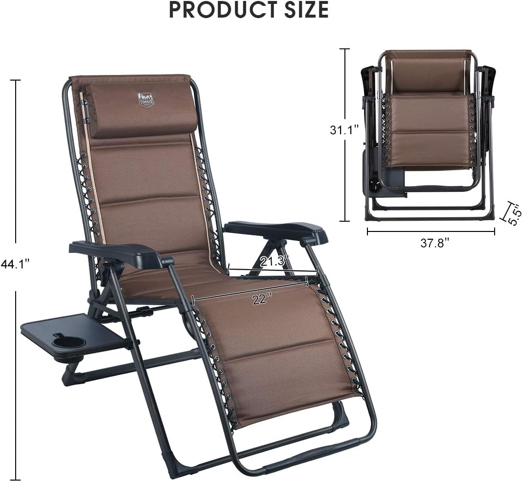 Timber Ridge Banyon Zero Gravity 350 lbs Weight Capacity Reclining Folding Patio Outdoor Lounge Chair, 22.0”W x 21.3”D x 44.1”H (LR-LGR063): Sports & Outdoors