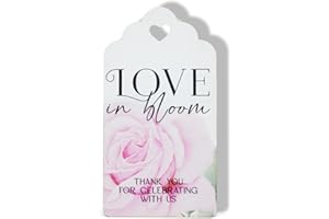 Summer-Ray Wedding Favor Tags – 50pcs “Love in Bloom” Floral Tags with Heart Cutout – Thank You Gift Labels for Bridal Shower