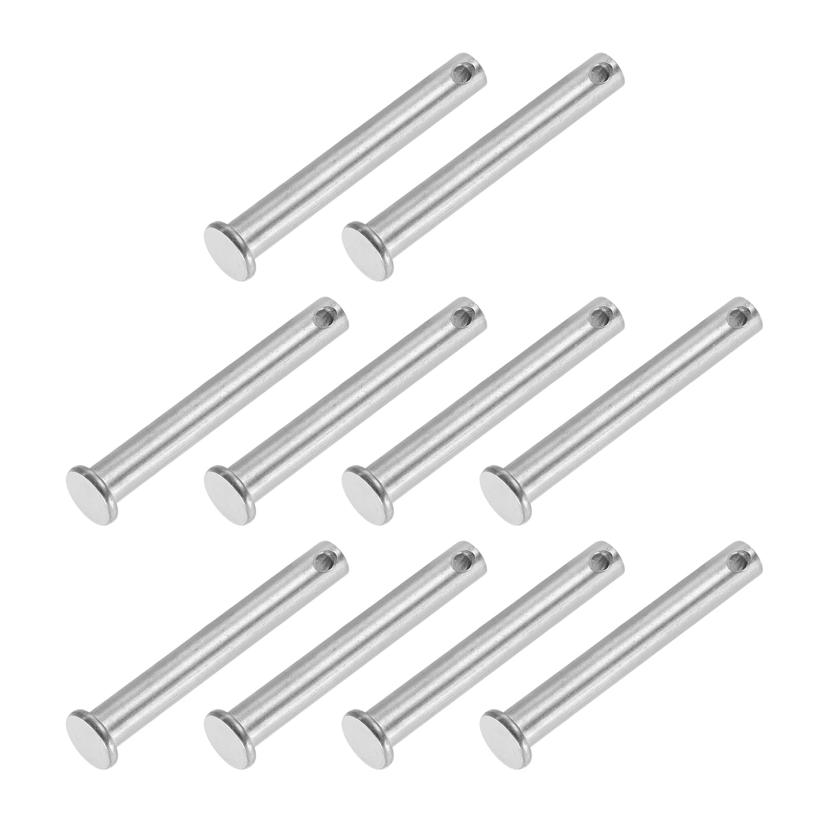 PATIKIL 8 x 60 Mm Single Hole Clevis Pins, 10 Pcs 304 Stainless Steel Flat Head Pin for Hitch Pin Lock Link Hinge Systems, Silver