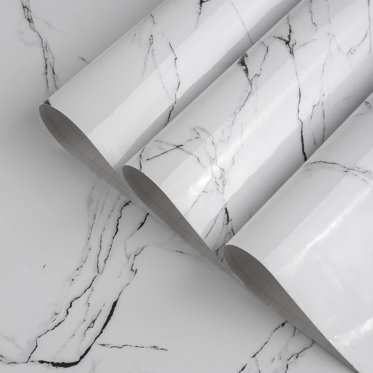 Photo 1 of TOTIO White Marble Contact Paper Textured White Granite Wallpaper Peel Stick Countertop Contact Paper Removable Waterproof Adhesive Paper Thick Glossy Marble Wall Paper Roll Kitchen Table Vinyl Wrap