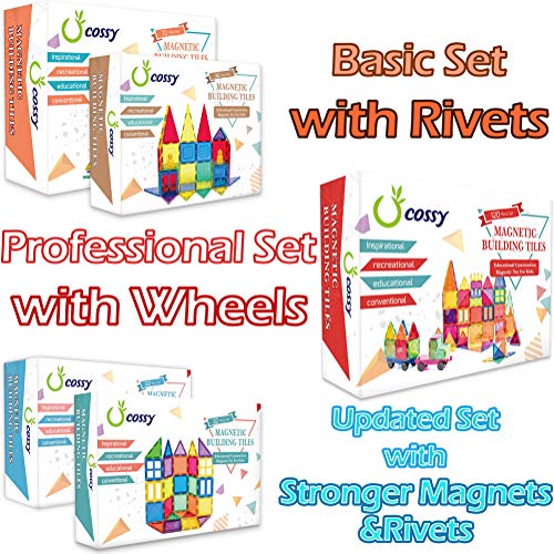 cossy 36 Pcs Magnetic Tiles, 3D Magnet Building Block Set with Rivets-Fastened for 3 Year Old and Up Kids, Learning and Bonding by Playing, Inspirational, Recreational, Educational, Conventional