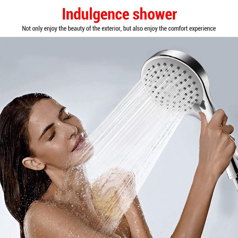 HENZIN Shower Head,High Power Low Pressure Boosting Showerhead 3-Function Water Saving Handheld Chrome Shower Head with Hose and Holder Universal Fitting for Bathroom