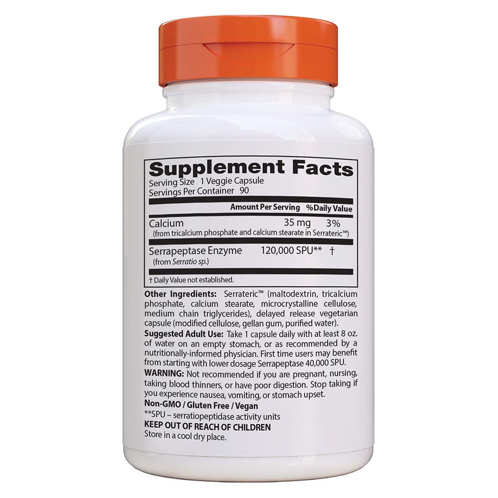 Doctor's Best High Potency Serrapeptase, Non-GMO, Gluten Free, Vegan, Supports Healthy Sinuses, 120,000 SPU, 90 Veggie Caps: Health & Personal Care