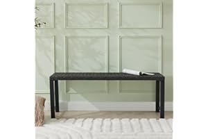 Hanamako Outdoor Rattan Backless Bench Weatherproof Patio Bench with Slatted Seat, All-Weather Garden Bench for Porch, Patio, Lawn and Backyard, Black