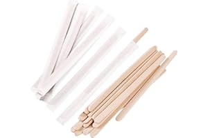 Gmark 5.5" Premium Wood Stirrer 2.3mm Thick Individual Wrapped 200 pc - Wood Coffee Stir Sticks for Tea Beverage, Corn Dog Stick Craft Stick 200/Bag GM1115D