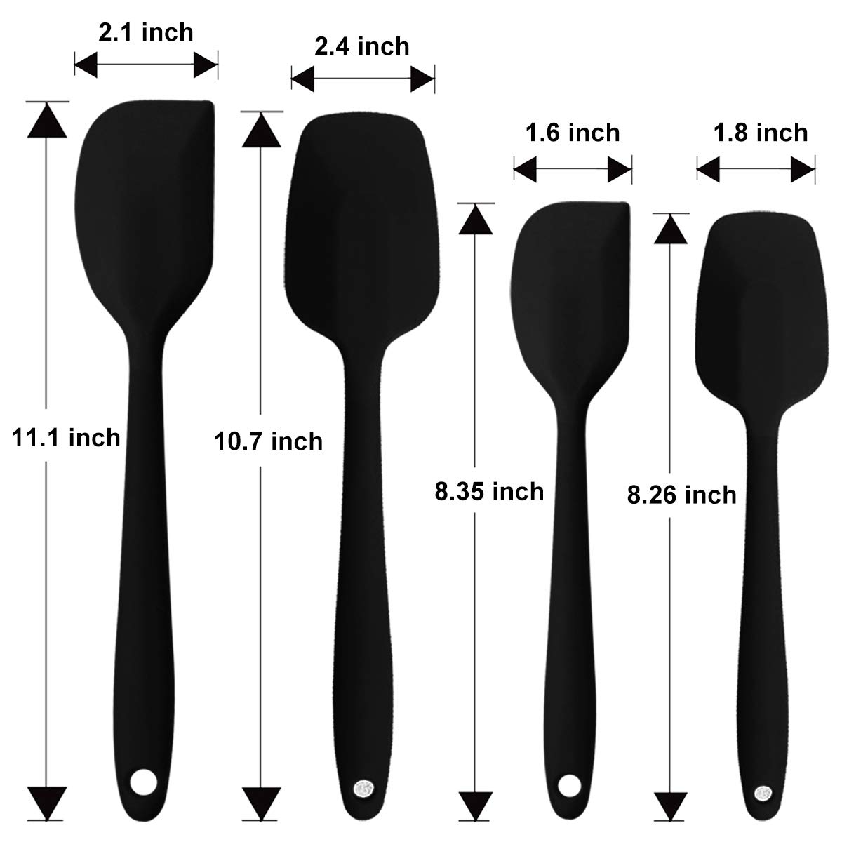 Silicone Spatulas Set, Rubber Spoon Spatula Heat Resistant Spoonula One Piece Design Seamless Spatula Non-Stick Scrapers Baking Mixing Tool (Black Set)