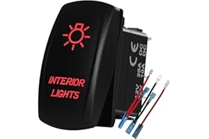BACAUTOPARTS 12V 24V RED Interior Lights Rocker Switch with Jumper Wires 5 PIN ON-Off Light Switch for Car Boat Truck Jeep Can Am Commander ATV UTV Dash Replacement Switch