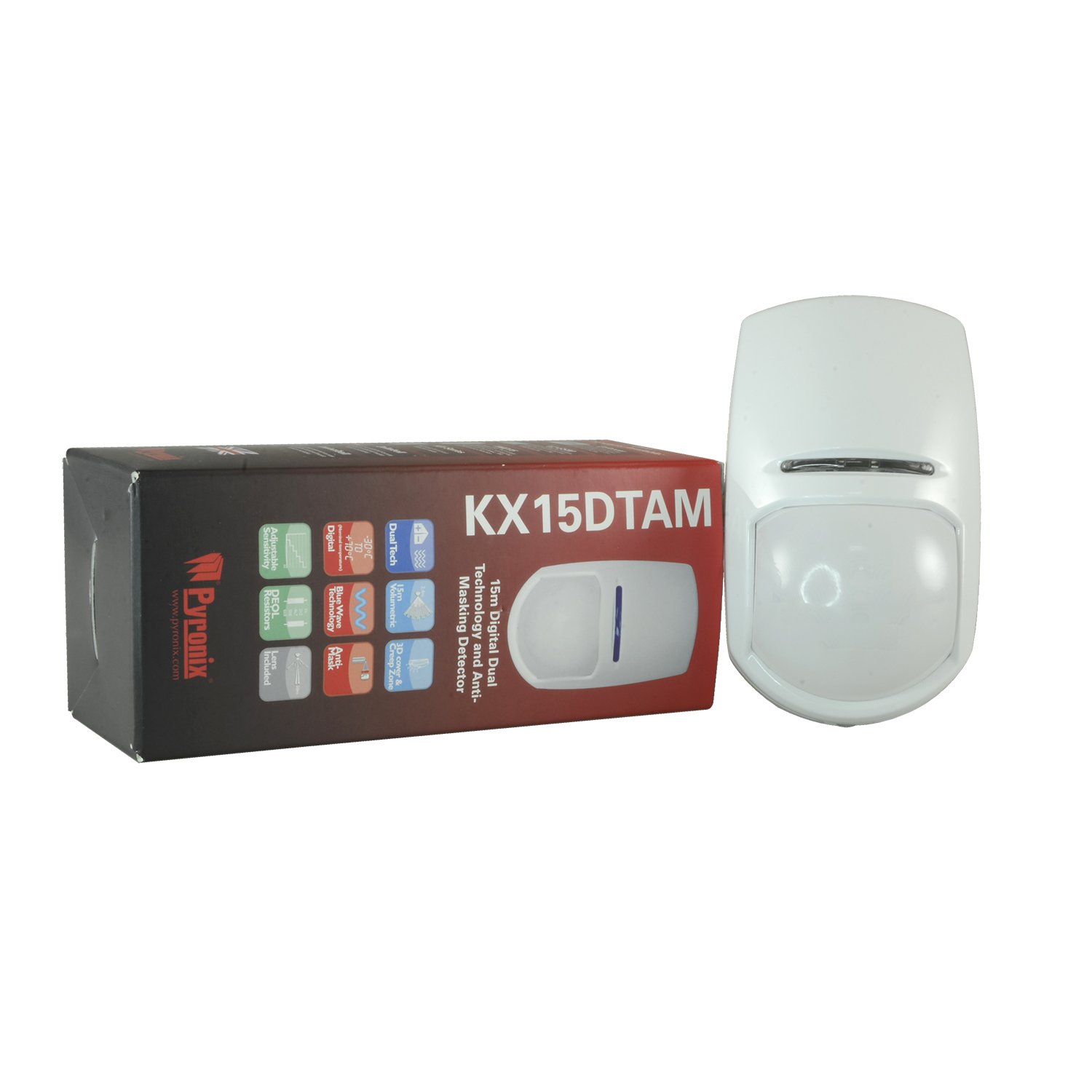 Pyronix KX15DTAM - Dual Technology Motion Detector, White, Patented Anti-Masking, Blue Wave Technology