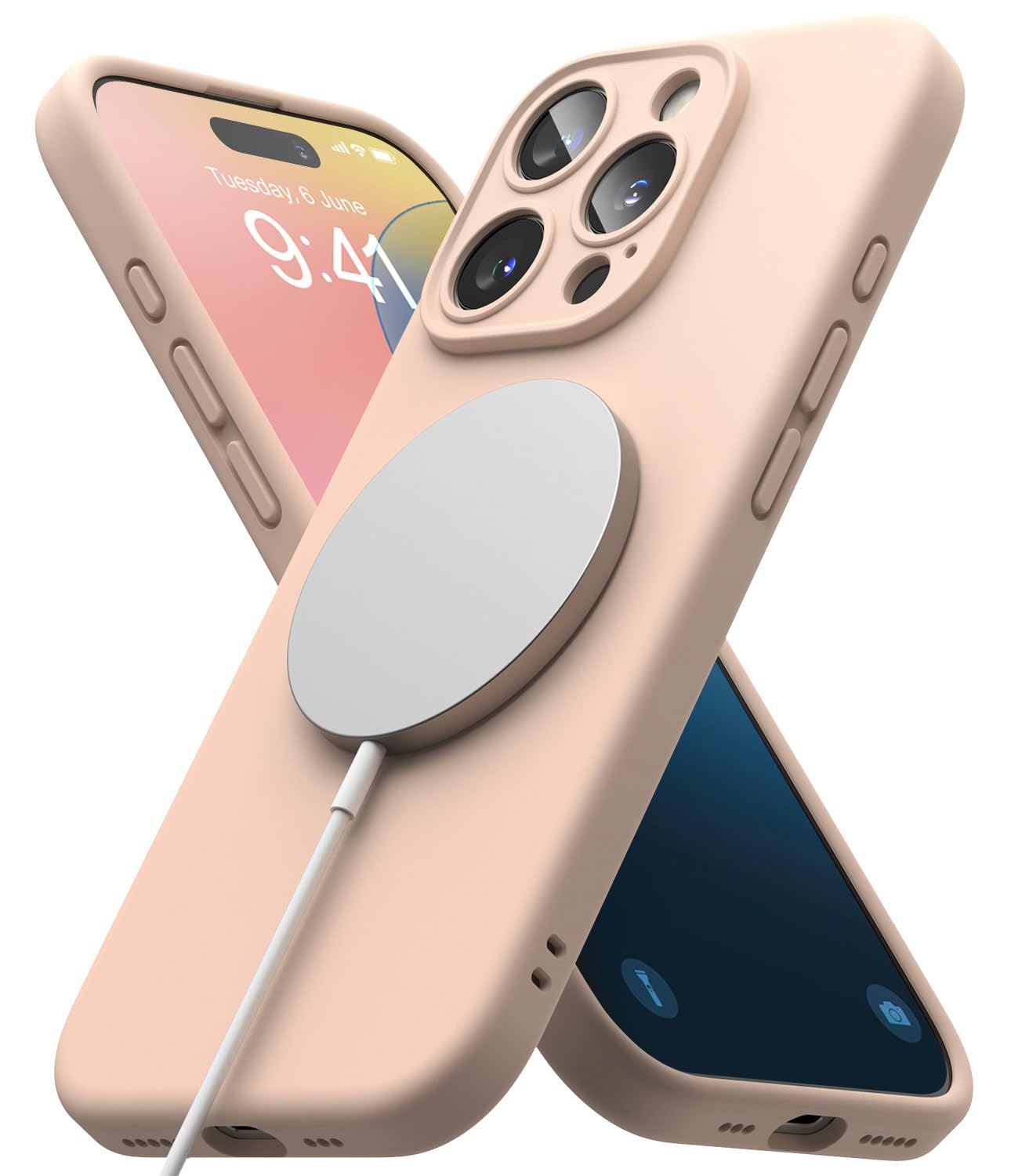 Ringke Silicone Magnetic [Compatible with MagSafe] for iPhone 16 Pro Case, Soft Feel Coating Anti-Scratch Slim Lightweight Protective Phone Cover for Magnetic Charger/Accessories - Pink Sand