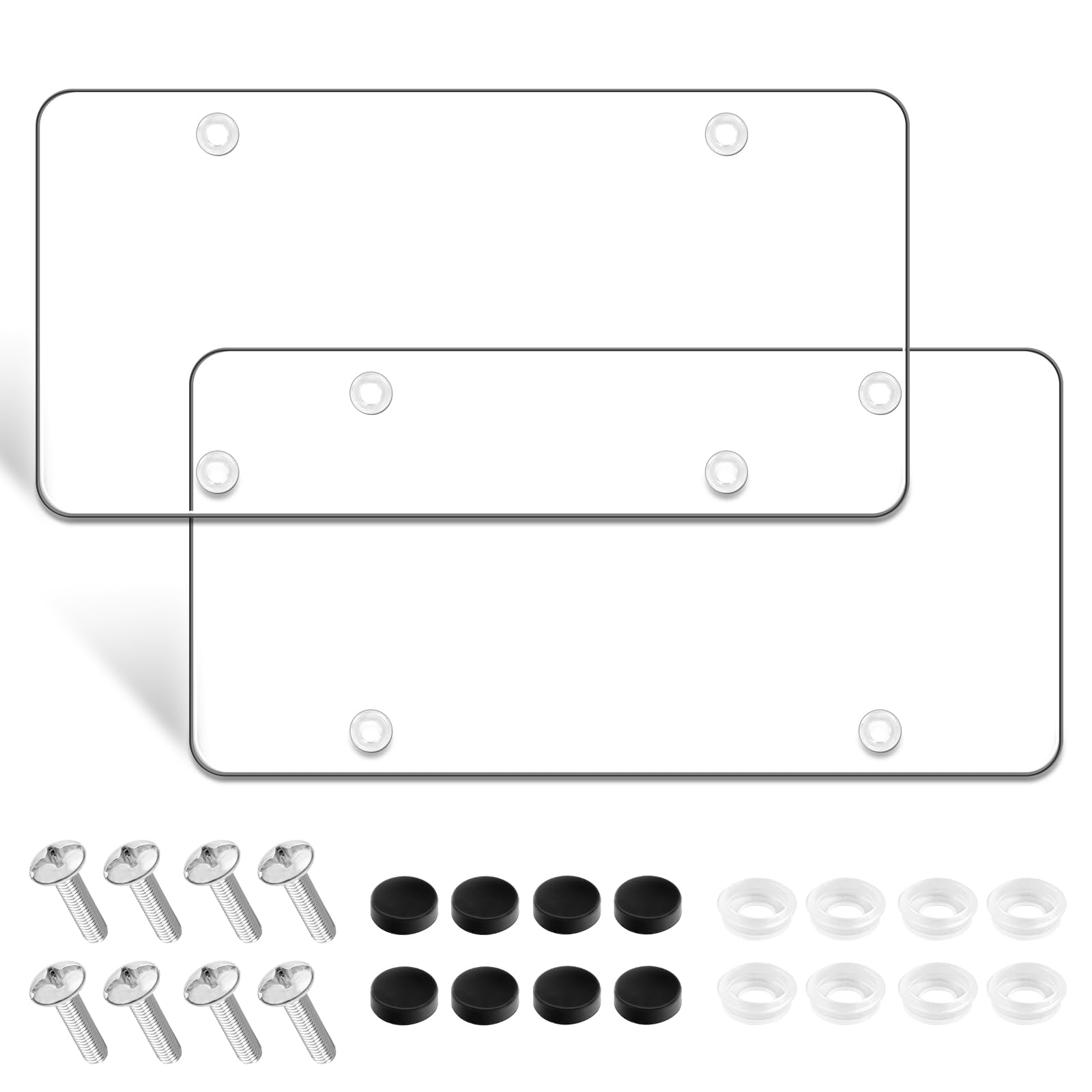 Photo 1 of License Plate Protector 2 Pack, Clear License Plate Cover 12.08 * 6.02’’ Universal, Plate Cover for Car Plastics, Car Frame Cover Shield with Screws Transparent Spacers Screw Caps by XIOGZAXI