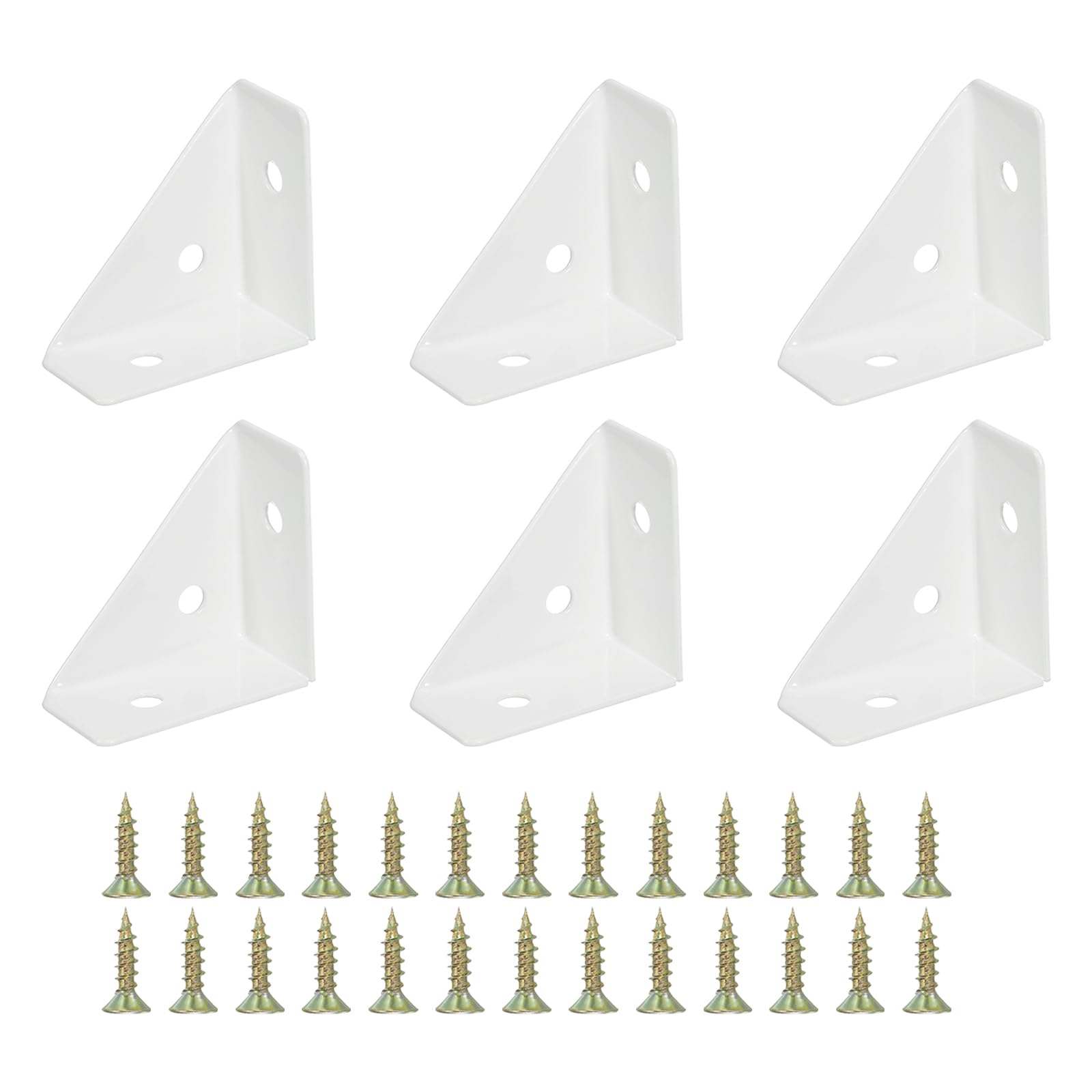 PATIKIL Corner Braces 1.5 x 1.5 Inch, 6 Pieces Triangle Shelf Bracket Joint Right Angle Bracket Cold Rolled Steel Braces Joining Support with Screws for Desk Bed Edge, White