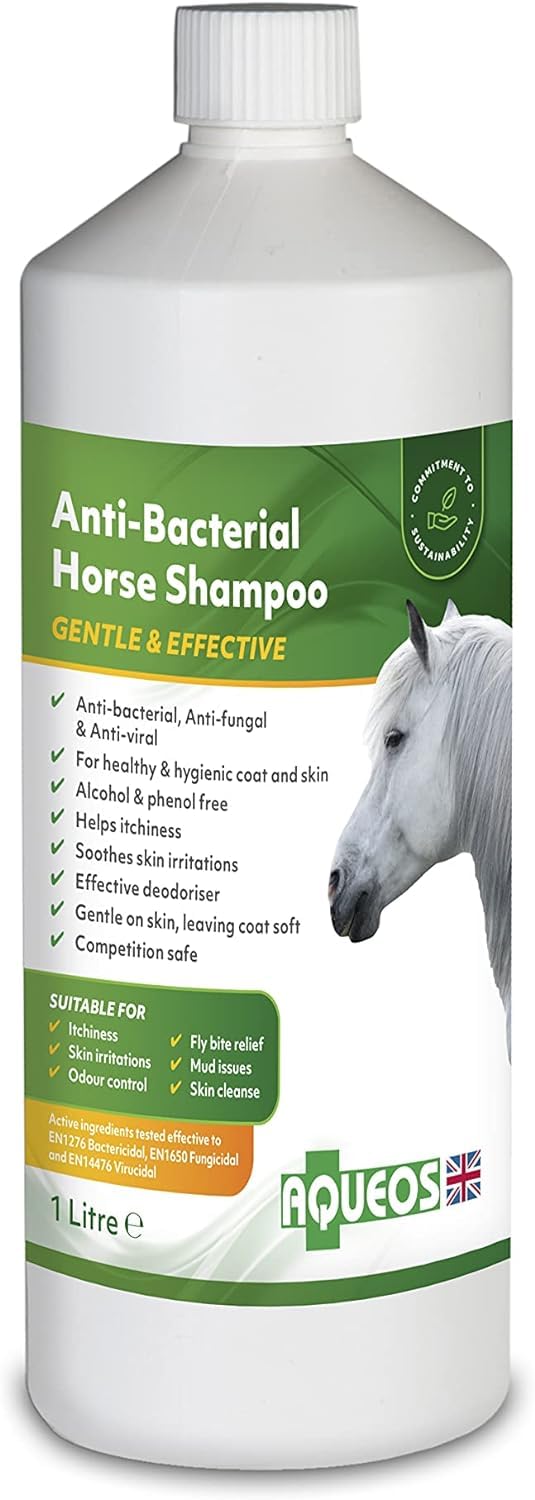 Aqueos Antibacterial, Antifungal, Antiviral Horse Shampoo | Disinfecting | Skin Soothing | Anti Itch | Medicated |, 1 Litre