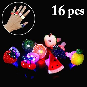 Coxeer 16PCS Party Ring for Kids LED Ring Creative Fruit Flashing up Ring Toy