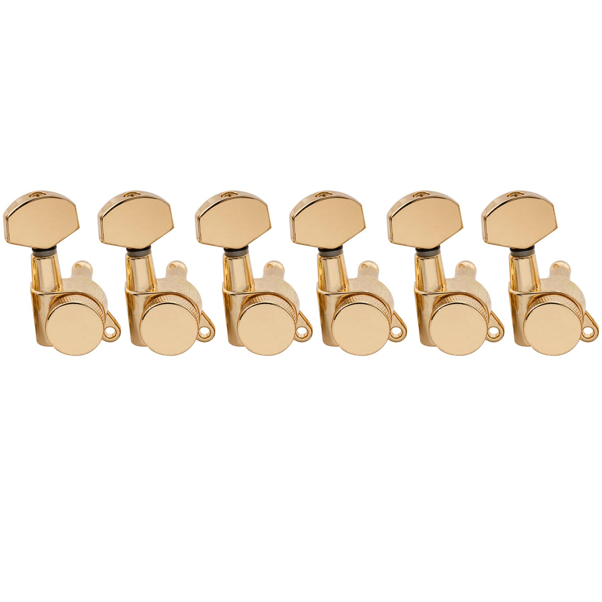 Musiclily Pro 6 in Line Guitar Locking Tuners Guitar Lock String Tuning Pegs Keys Machine Heads Set for Strat Tele Electric Guitar, Gold