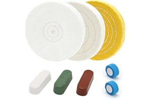 SCOTTCHEN 8inch Buffing Polishing Wheels 5/8" Arbor Hole,Soft/Fine/Medium for Bench Grinder-3PCS,with Buffing Polishing Cutting Compounds 7.4 Oz.Kit,with 2 Pack Non-Woven Bandage Wrap