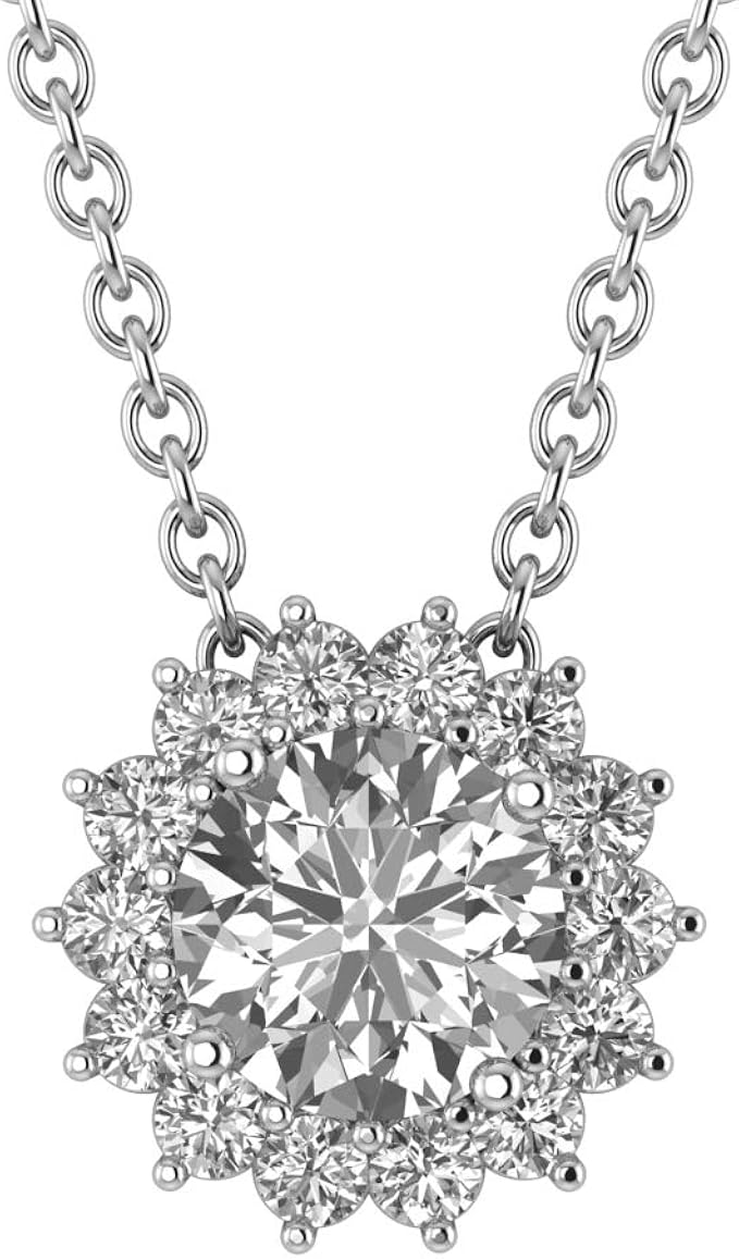 3/4 Carat Diamond Star Halo Pendant Necklace for Women in PSA97E-W-GH-I1