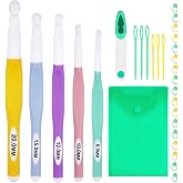 Hobekoee Large Crochet Hooks 5 Sizes Big Crochet Hook Set for Chunky Yarn,Ergonomic Handle Extra Long Crochet Hooks,8mm 10mm 12mm 15mm 20mm Crochet Needles Set with Case