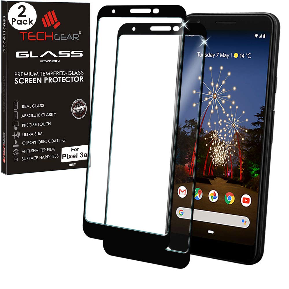 TECHGEAR 2 Pack GLASS Edition Compatible with Google Pixel 3a, Tempered Glass Screen Protector Covers [2.5D Round Edge] [9H Hardness] [Crystal Clarity] [Scratch-Resistant] [No-Bubble]
