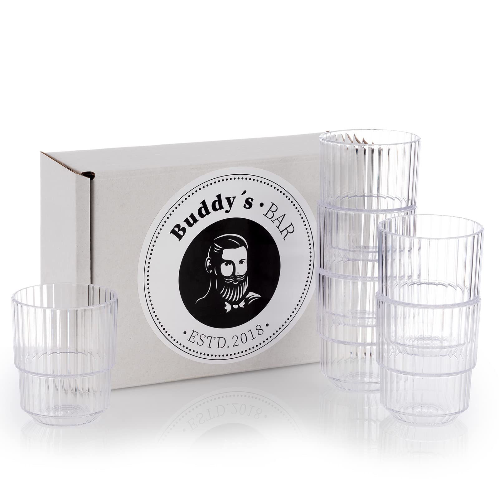 Buddy's Bar Set of 6 Quality 0.15 Litre Tritan Plastic Drinking Glasses, BPA Free, Stackable, Shatterproof Reusable Glasses, Reusable and Dishwasher Safe, 150 ml
