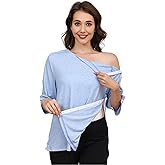 Fififlip Women's Post Surgery Shirts 3/4 Sleeve Tear Away Snap Front Tops Rotator Cuff Chemo Port Shirts Adaptive Clothing