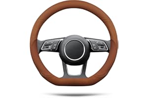 Ergocar D-Shaped Sport Microfiber PU Leather & Suede Material Car Steering Wheel Cover Non-Slip Car Steering Wheel Protector Universal for D-Shaped Diameter 38cm(15") (Brown)