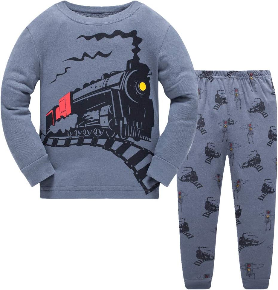 Boys Christmas Pyjamas Set Toddler Kids Cars Train Truck Print Pjs Sets 100% Cotton Long Sleeve Nightwear Sleepwear Clothes Set for Boy