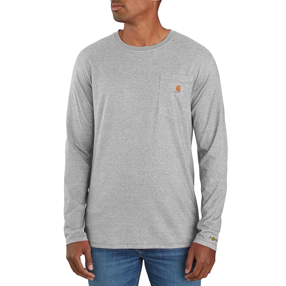 Carhartt Mens T-Shirt (Big & Tall) Force Relaxed Fit Midweight Long Sleeve Pocket T Shirt, Heather Gray, 3X-Large Big US Image