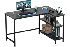 WOODYNLUX L Shaped Desk - 43 Inch Gaming Desk, Computer Corner Desk, Home Office Writing Desk with Shelf, Space-Saving Workstation Table, Modern Simple Wooden Desk, Carbon Black
