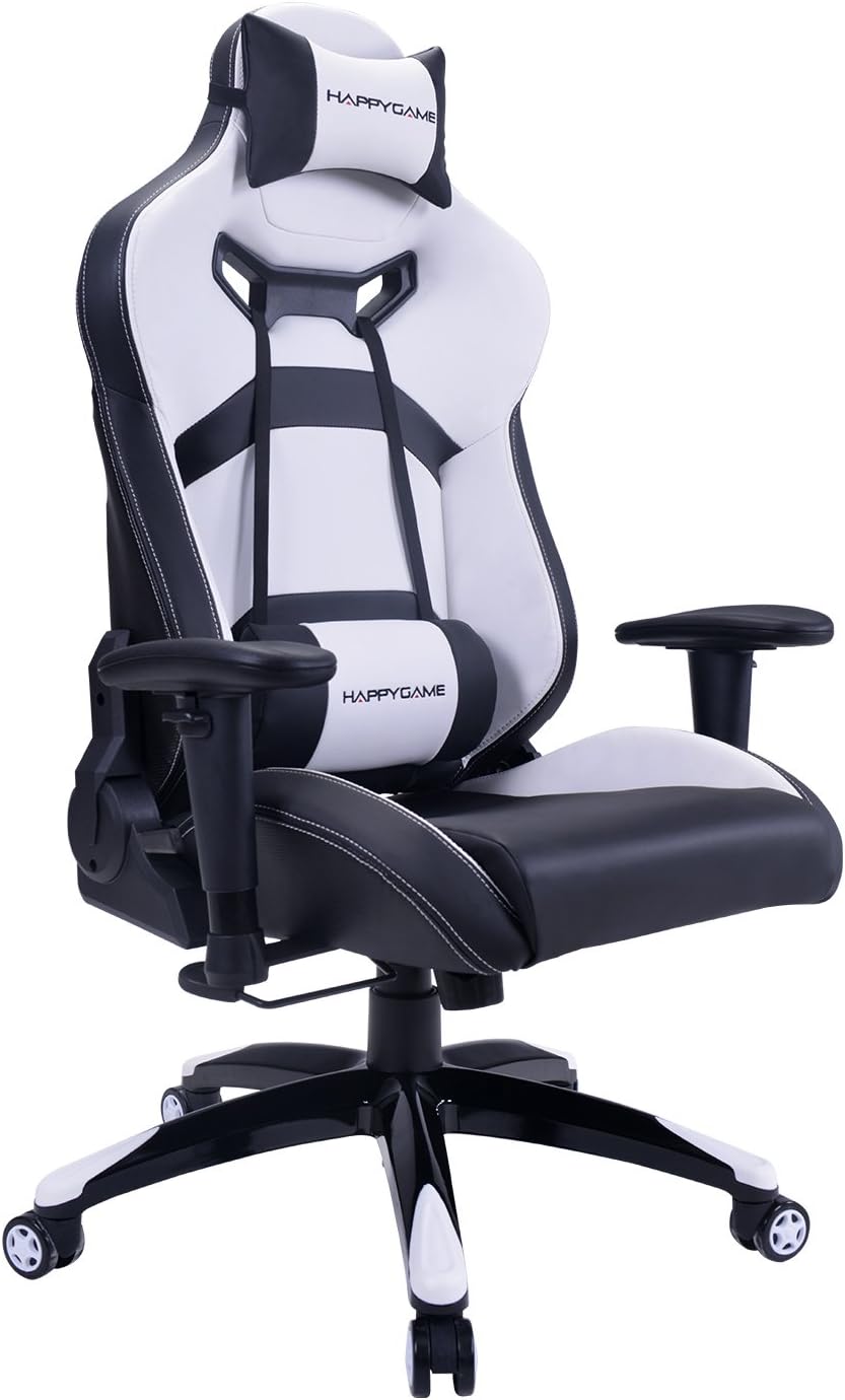 Racing Gaming Chair Oversized 400 lbs Capacity Ergonomic High Back Office Computer Desk Office Chair with Adjustable Headrest and Lumbar Support, White